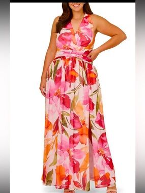 NWT Adrianna Papell Floral Chiffon Maxi Dress 18W